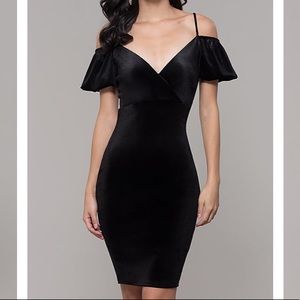 knee length velvet cold shoulder dress